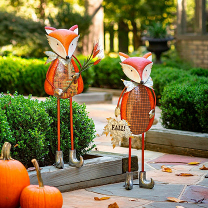 Fall Fox Metal Statuary, Set of 2 | Plow & Hearth