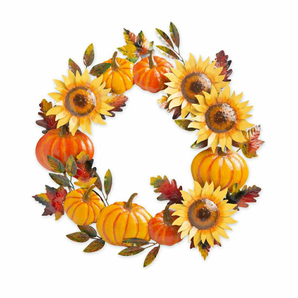 Handcrafted Metal Sunflower and Pumpkin Autumn Wreath | Plow & Hearth