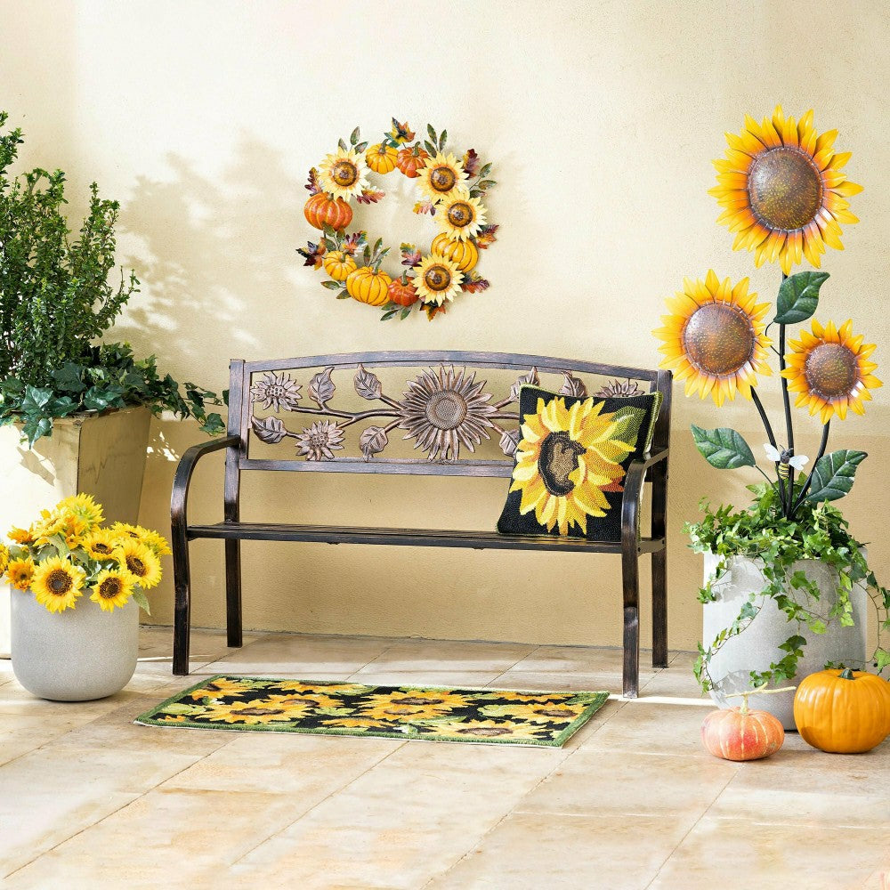 Handcrafted Metal Sunflower and Pumpkin Autumn Wreath | Plow & Hearth