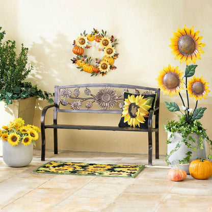 Handcrafted Metal Sunflower and Pumpkin Autumn Wreath | Plow & Hearth