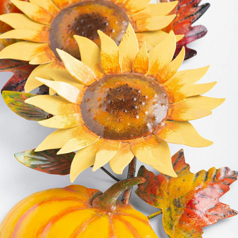 Handcrafted Metal Sunflower and Pumpkin Autumn Wreath | Plow & Hearth
