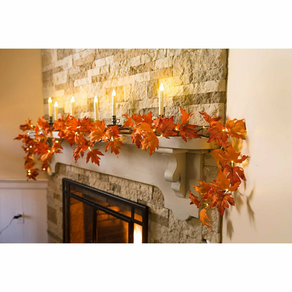 Indoor/Outdoor Lighted Maple Leaf Garland with 24 Lights | Plow & Hearth