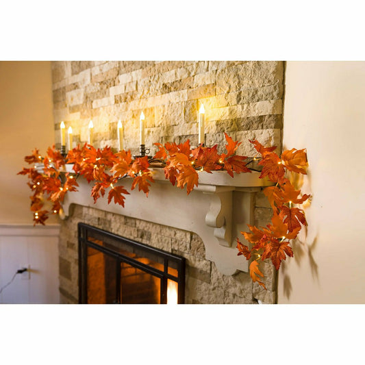 Indoor/Outdoor Lighted Maple Leaf Garland with 24 Lights | Plow & Hearth