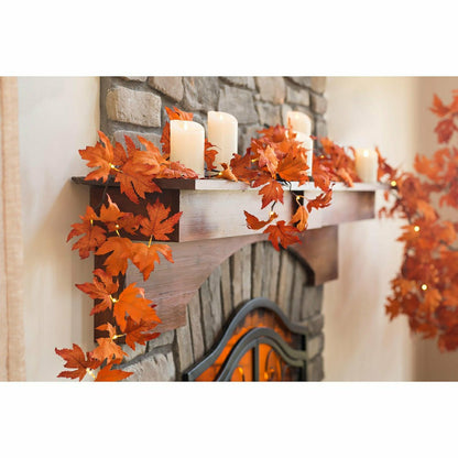 Indoor/Outdoor Lighted Maple Leaf Garland with 24 Lights | Plow & Hearth