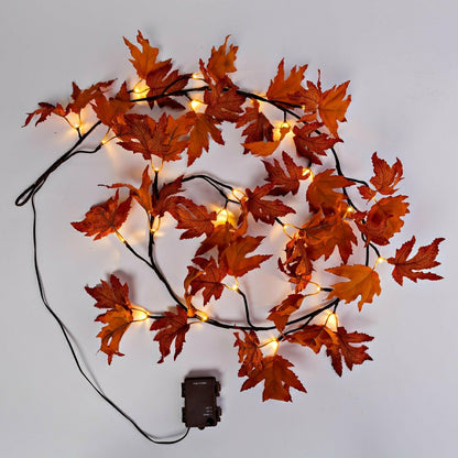 Indoor/Outdoor Lighted Maple Leaf Garland with 24 Lights | Plow & Hearth