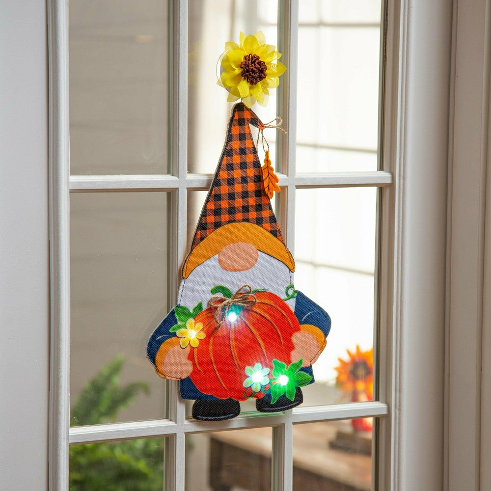 Fall Gnome with Pumpkin Lighted Window Décor | Plow & Hearth