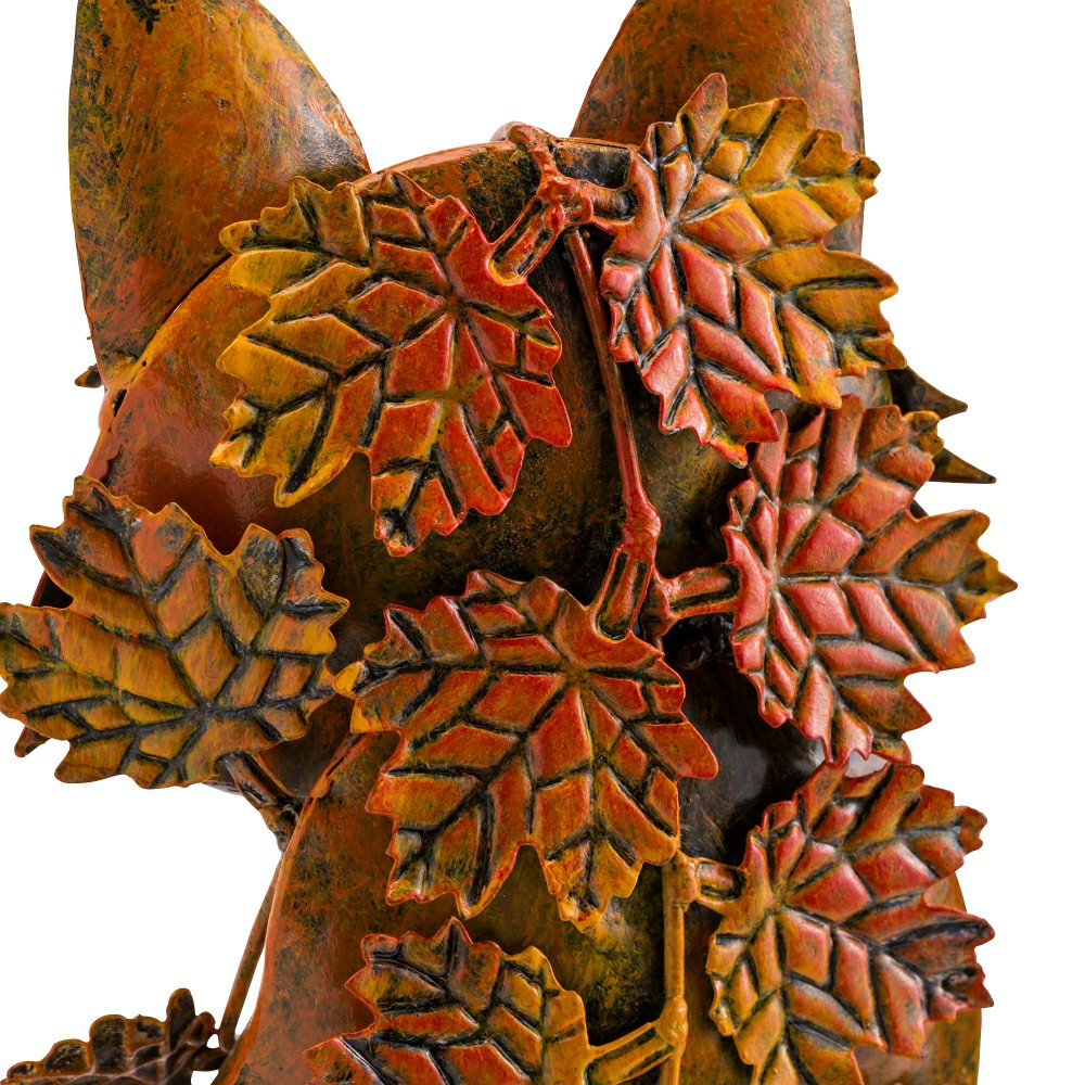 Handcrafted Metal Fox Sculpture Draped in Fall Leaves | Plow & Hearth