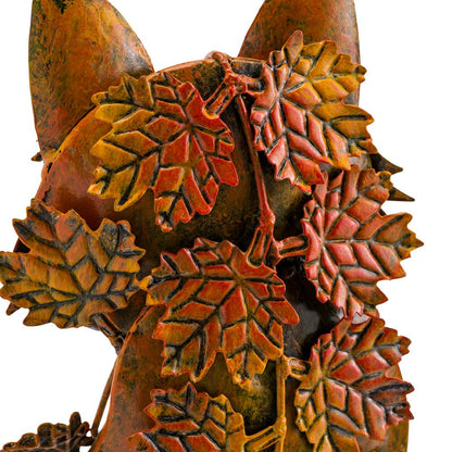 Handcrafted Metal Fox Sculpture Draped in Fall Leaves | Plow & Hearth