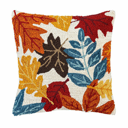 Indoor/Outdoor Fall Leaves Hooked Polypropylene Throw Pillow 18"x18" | Plow & Hearth