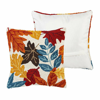 Indoor/Outdoor Fall Leaves Hooked Polypropylene Throw Pillow 18"x18" | Plow & Hearth