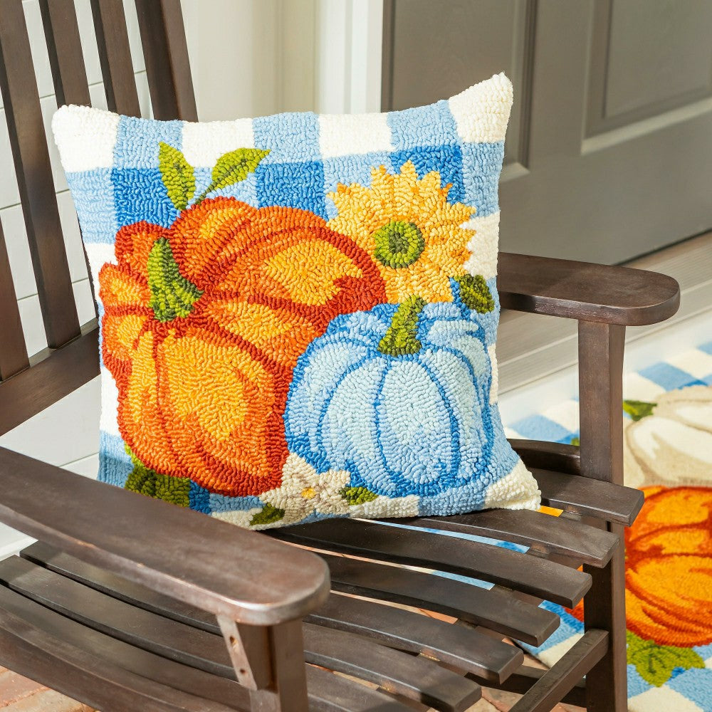Indoor/Outdoor Pumpkin Patch Hooked Polypropylene Throw Pillow 18"x18" | Plow & Hearth