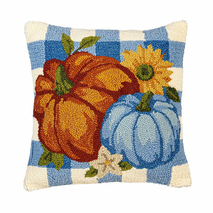 Indoor/Outdoor Pumpkin Patch Hooked Polypropylene Throw Pillow 18"x18" | Plow & Hearth