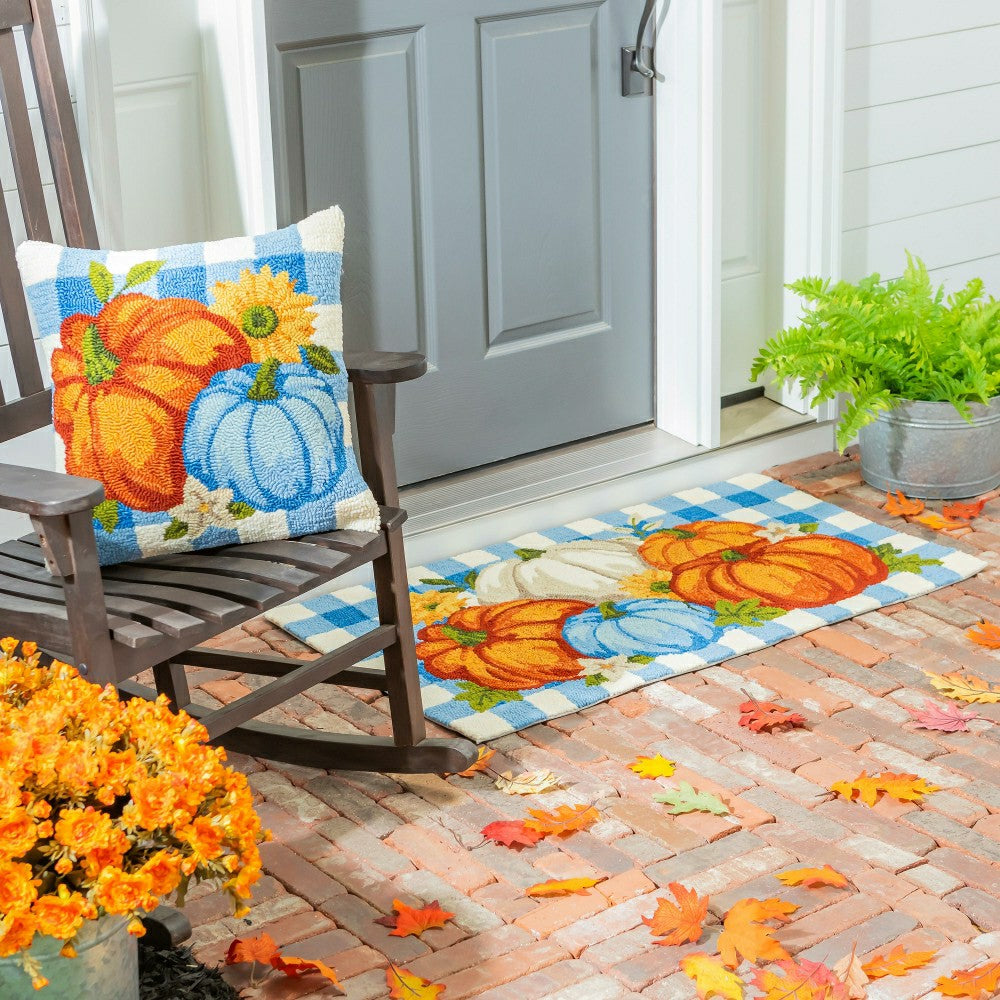 Indoor/Outdoor Pumpkin Patch Hooked Polypropylene Throw Pillow 18"x18" | Plow & Hearth