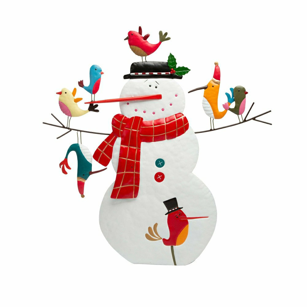 Metal Snowman and Birds Garden Statue | Plow & Hearth
