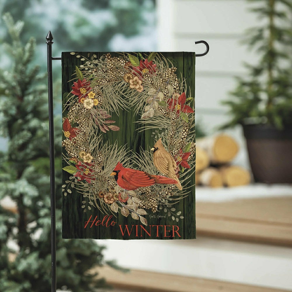 Hello Winter Moire Garden Flag | Plow & Hearth