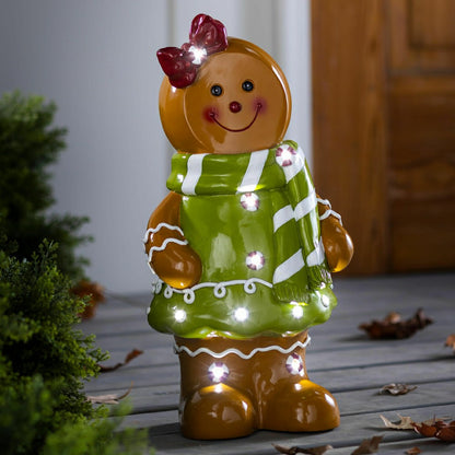 Indoor/Outdoor Lighted Gingerbread Girl Shorty Statue | Plow & Hearth