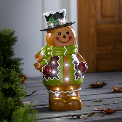 Indoor/Outdoor Lighted Gingerbread Boy Shorty Statue | Plow & Hearth