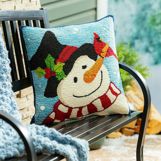 Indoor/Outdoor Hooked Pillow Snowman With Friends Polypropylene, 18"x1 | Plow & Hearth
