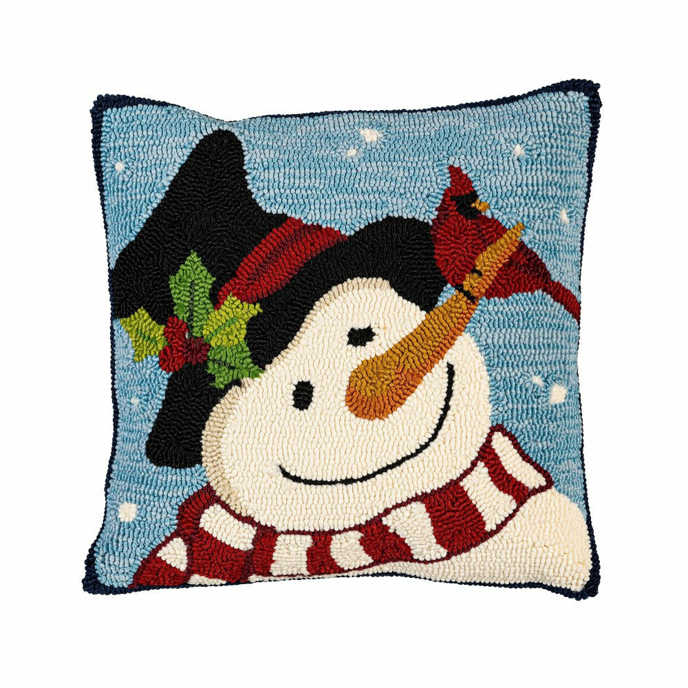 Indoor/Outdoor Hooked Pillow Snowman With Friends Polypropylene, 18"x1 | Plow & Hearth