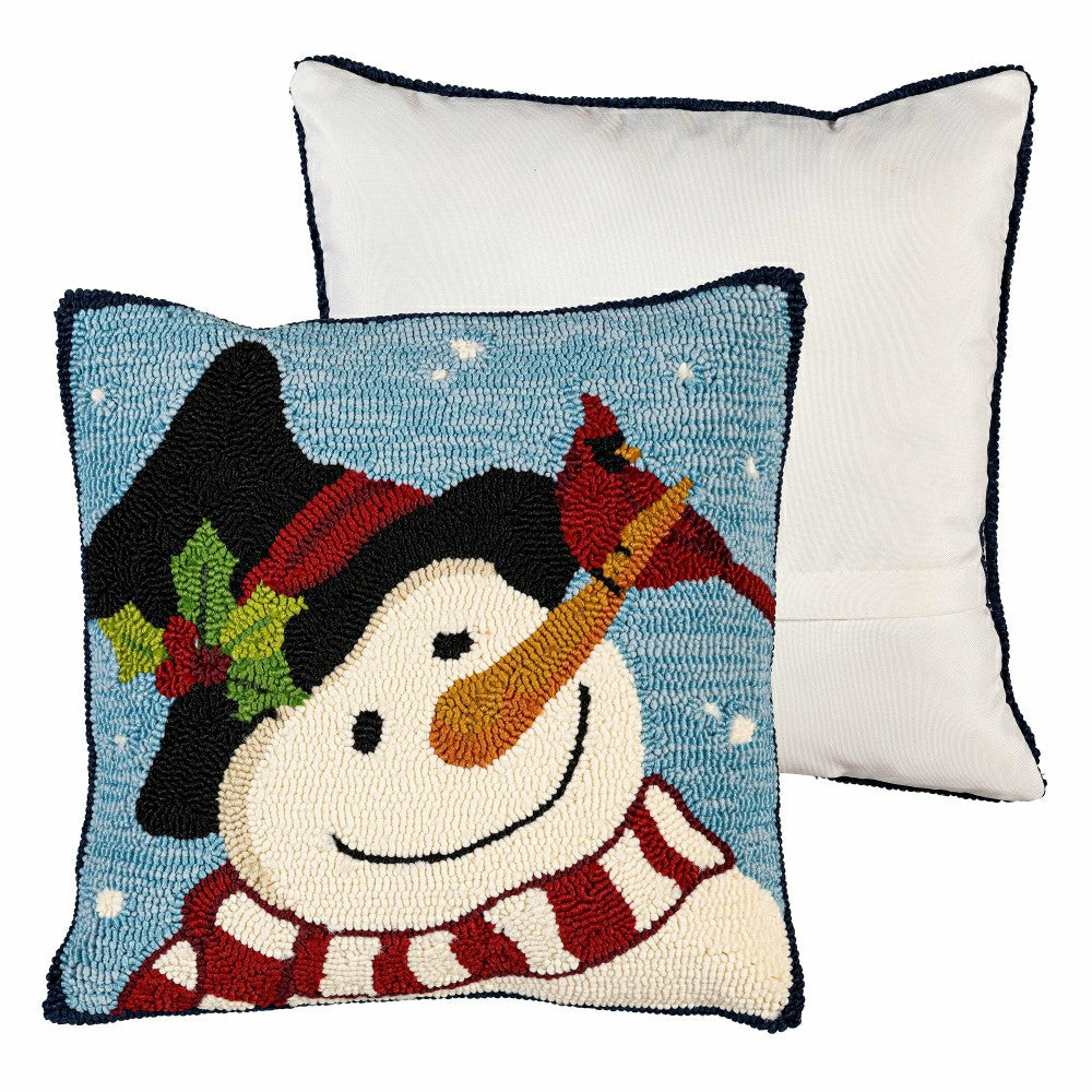 Indoor/Outdoor Hooked Pillow Snowman With Friends Polypropylene, 18"x1 | Plow & Hearth