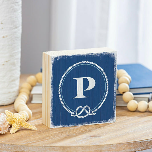 Coastal Monogram Nautical Sign Wood Block "P", 6"x6" | Plow & Hearth