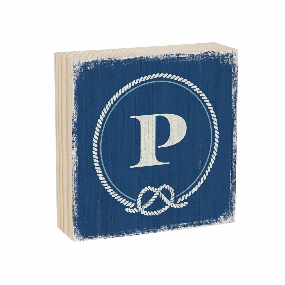 Coastal Monogram Nautical Sign Wood Block "P", 6"x6" | Plow & Hearth