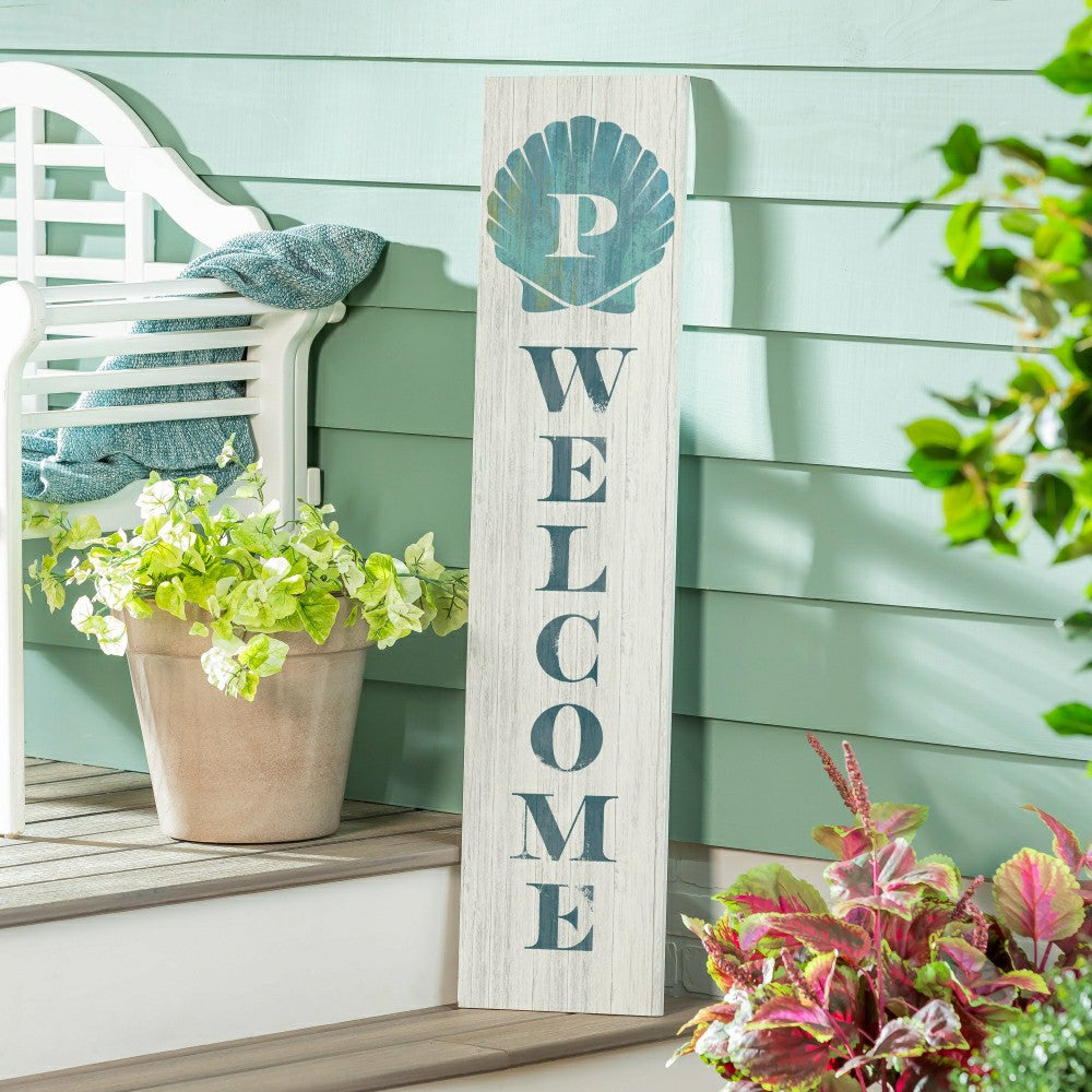 Coastal Porch Leaner Shell Monogram 46" P | Plow & Hearth