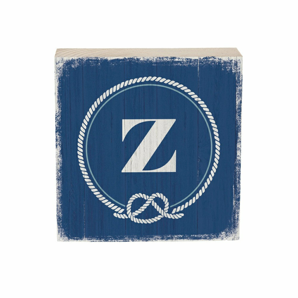 Coastal Monogram Nautical Sign Wood Block "Z", 6"x6" | Plow & Hearth
