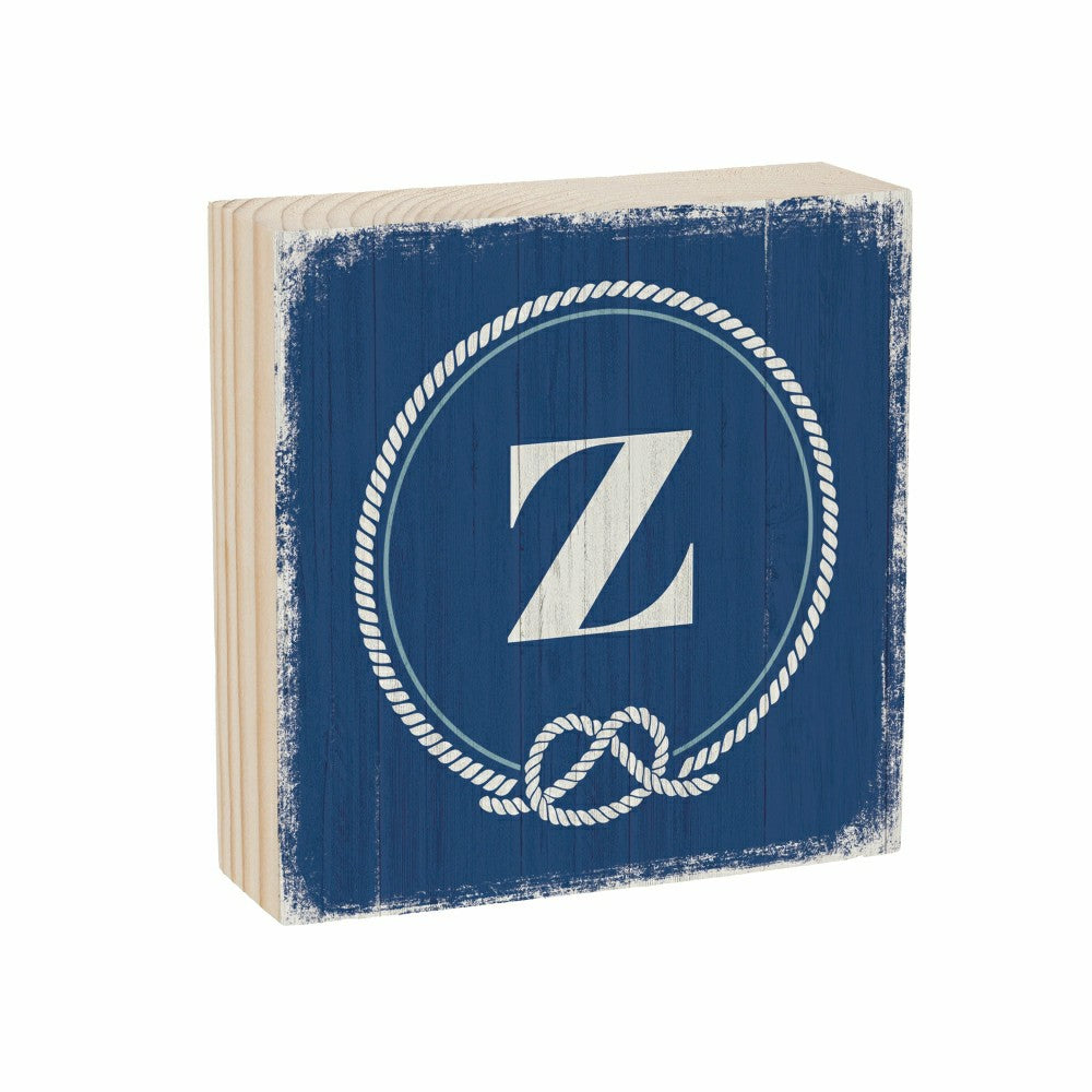 Coastal Monogram Nautical Sign Wood Block "Z", 6"x6" | Plow & Hearth