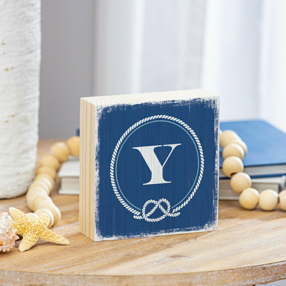 Coastal Monogram Nautical Sign Wood Block "Y", 6"x6" | Plow & Hearth