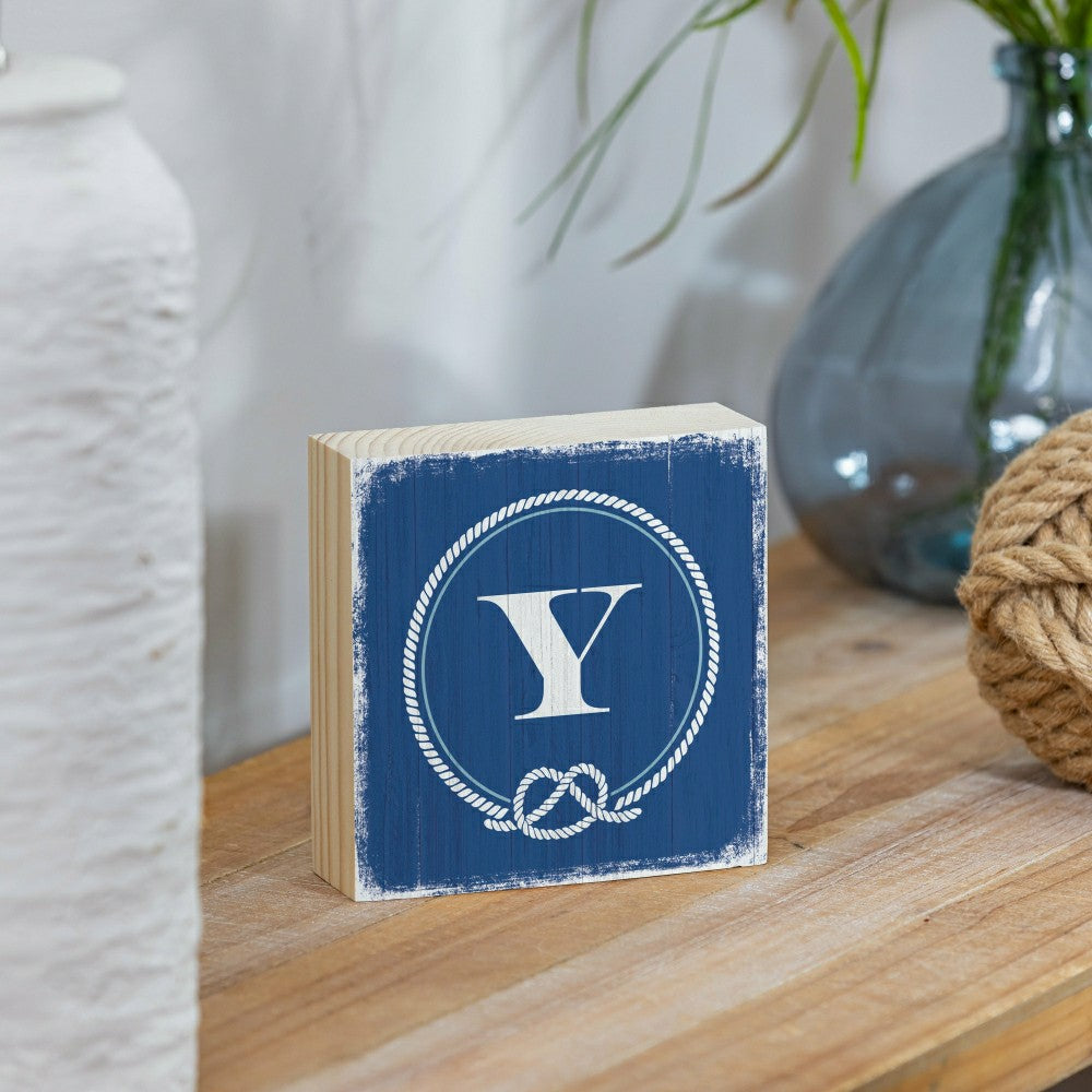 Coastal Monogram Nautical Sign Wood Block "Y", 6"x6" | Plow & Hearth