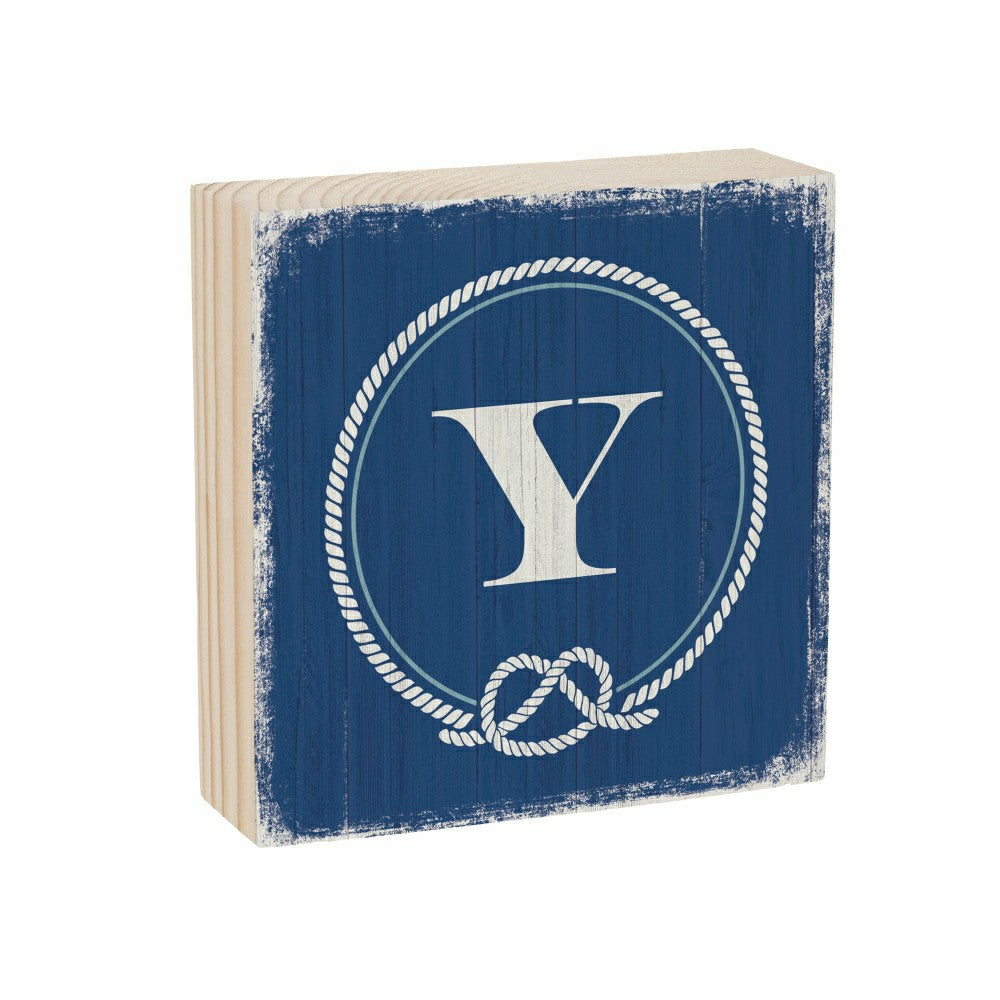 Coastal Monogram Nautical Sign Wood Block "Y", 6"x6" | Plow & Hearth
