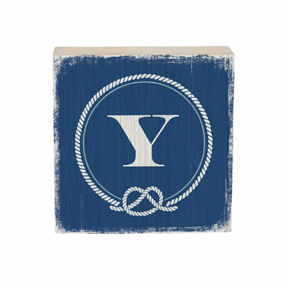 Coastal Monogram Nautical Sign Wood Block "Y", 6"x6" | Plow & Hearth