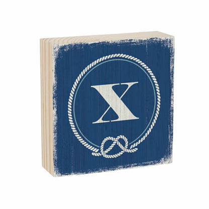 Coastal Monogram Nautical Sign Wood Block "X", 6"x6" | Plow & Hearth