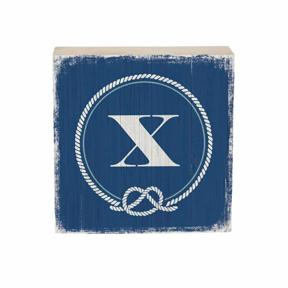 Coastal Monogram Nautical Sign Wood Block "X", 6"x6" | Plow & Hearth