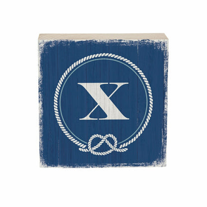Coastal Monogram Nautical Sign Wood Block "X", 6"x6" | Plow & Hearth