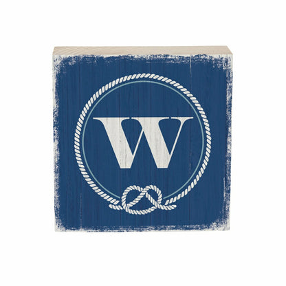 Coastal Monogram Nautical Sign Wood Block "W", 6"x6" | Plow & Hearth