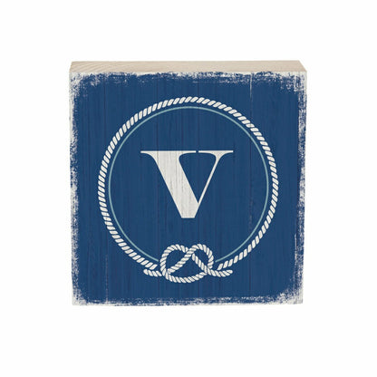 Coastal Monogram Nautical Sign Wood Block "V", 6"x6" | Plow & Hearth