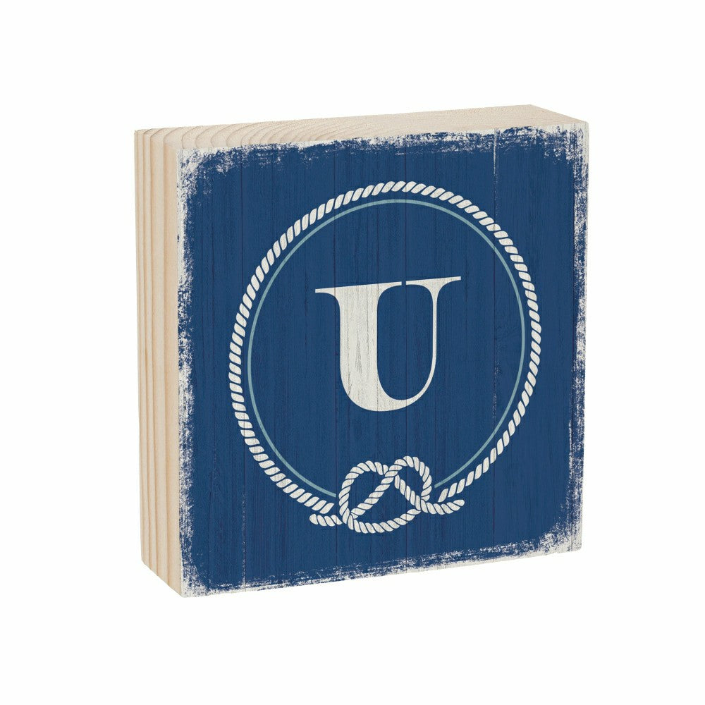 Coastal Monogram Nautical Sign Wood Block "U", 6"x6" | Plow & Hearth