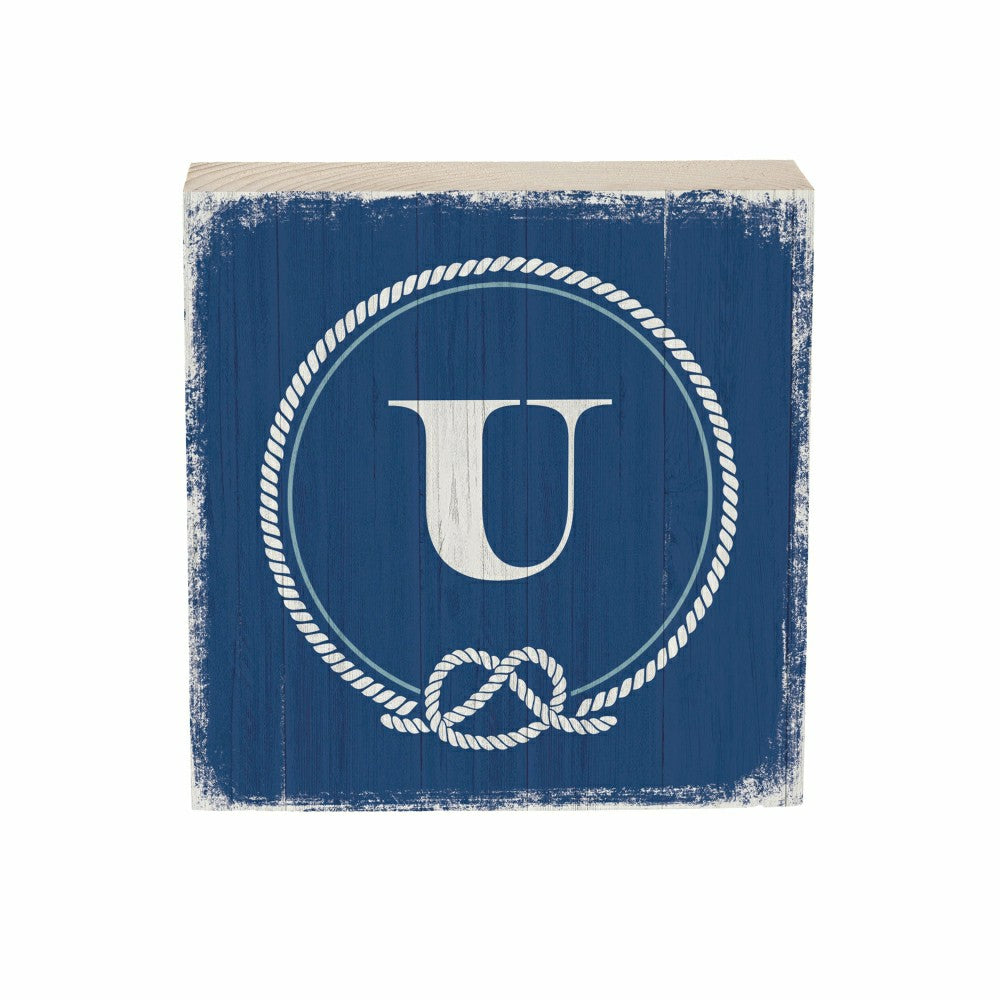 Coastal Monogram Nautical Sign Wood Block "U", 6"x6" | Plow & Hearth