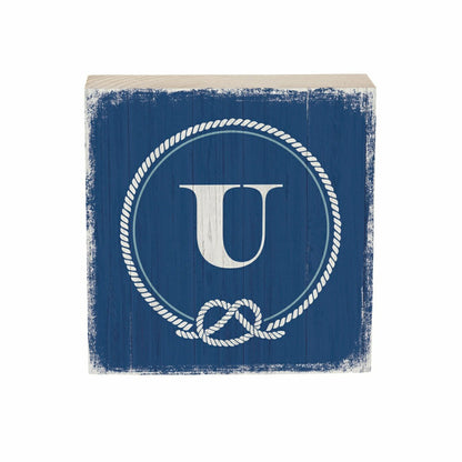 Coastal Monogram Nautical Sign Wood Block "U", 6"x6" | Plow & Hearth