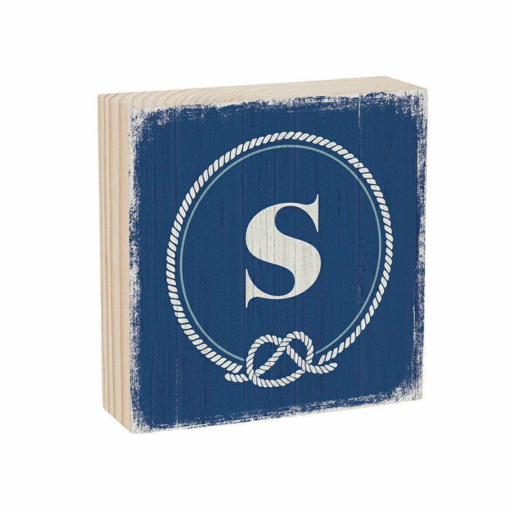 Coastal Monogram Nautical Sign Wood Block "S", 6"x6" | Plow & Hearth