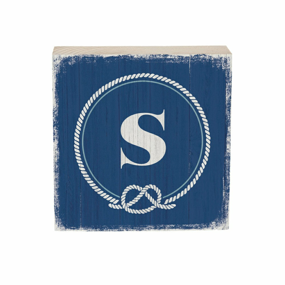 Coastal Monogram Nautical Sign Wood Block "S", 6"x6" | Plow & Hearth