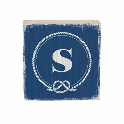 Coastal Monogram Nautical Sign Wood Block "S", 6"x6" | Plow & Hearth