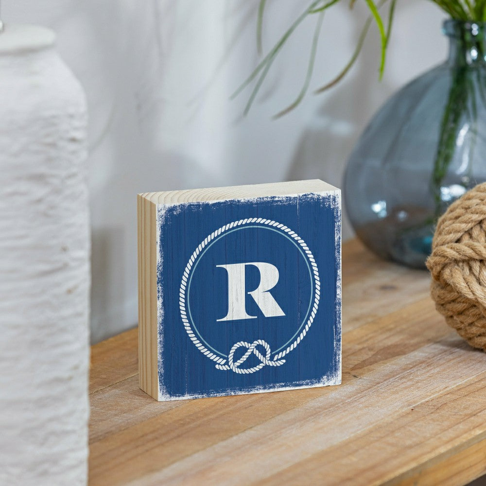 Coastal Monogram Nautical Sign Wood Block "R", 6"x6" | Plow & Hearth