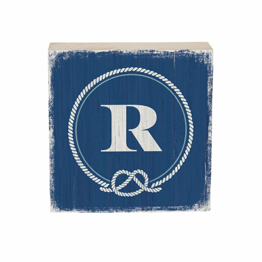 Coastal Monogram Nautical Sign Wood Block "R", 6"x6" | Plow & Hearth