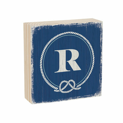 Coastal Monogram Nautical Sign Wood Block "R", 6"x6" | Plow & Hearth