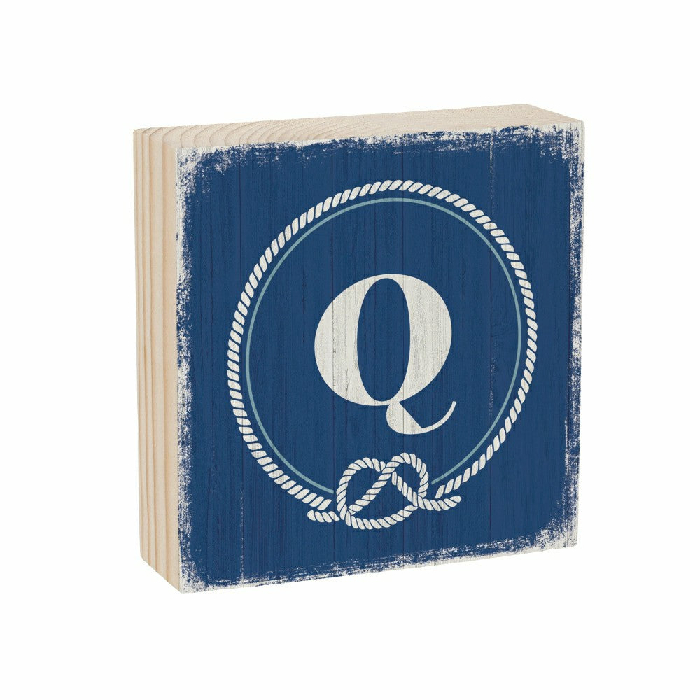 Coastal Monogram Nautical Sign Wood Block "Q", 6"x6" | Plow & Hearth
