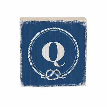 Coastal Monogram Nautical Sign Wood Block "Q", 6"x6" | Plow & Hearth