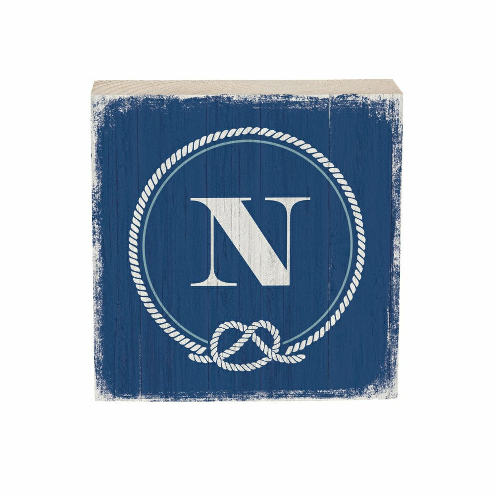Coastal Monogram Nautical Sign Wood Block "N", 6"x6" | Plow & Hearth
